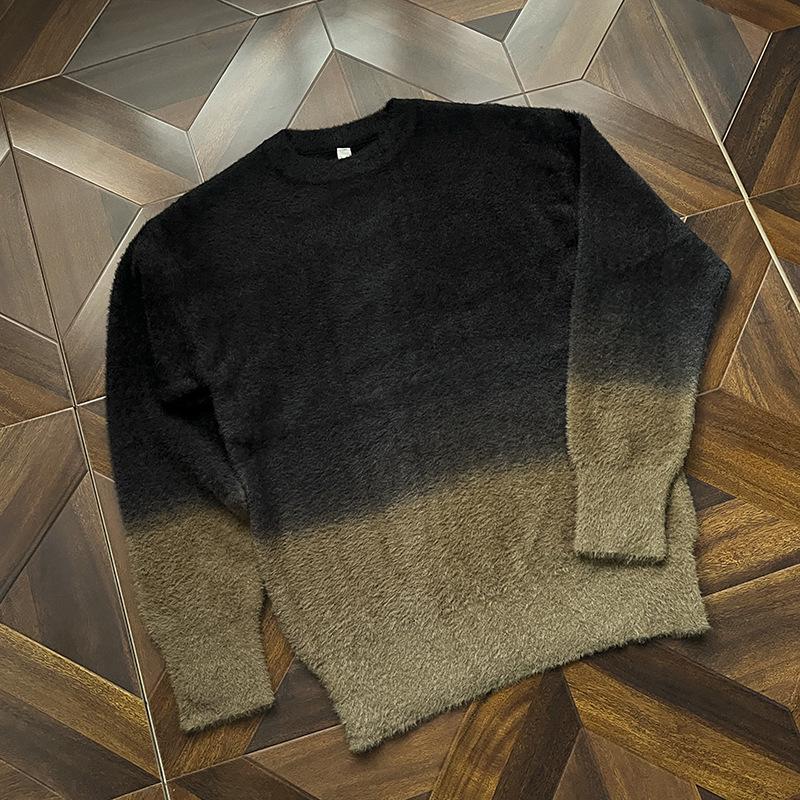 Men s Retro Gradient Faux Mink Fur Pullover - Warm Fluffy Knitwear for Autumn/Winter XXXL хаки