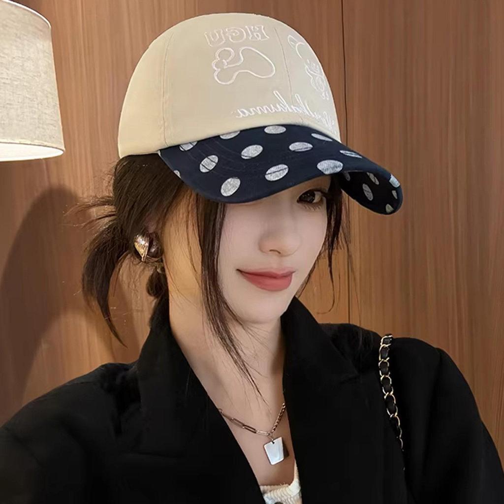 Korean Embroidery Rilakkuma Polka Dot Baseball Cap: Women's Spring/Autumn Fashion, Versatile Duckbill Hat for Slimming Face.