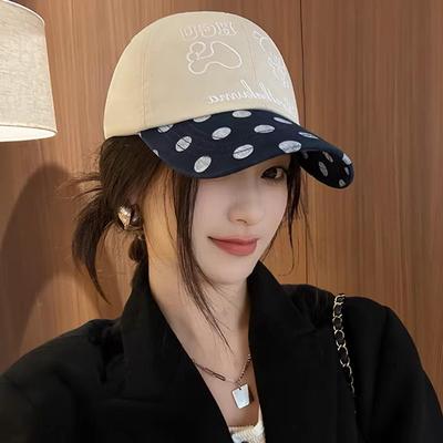 Korean Embroidery Rilakkuma Polka Dot Baseball Cap: Women's Spring/Autumn Fashion, Versatile Duckbill Hat for Slimming Face.
