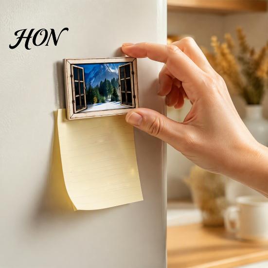 Simulated Window Magnets 1/6Pcs Fake Fridge Magnet, Wooden Natural Scenery Refrigerator Home Office Decorative Magnetic Decoration for Kitchen