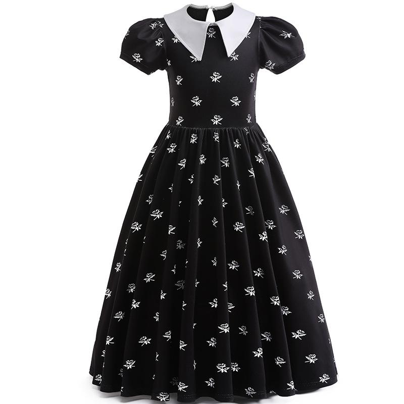 Popular Girls Cosplay Adams Family Wednesday Heroine Floral Skirt Lapel Performance Skirt