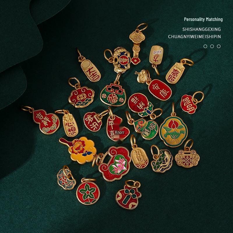 Ancient Gold Cloisonné Ethnic Charm Spacer Beads Pendant for DIY Bracelet Mala Accessories