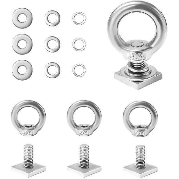 4 PCS T Track Mount Tie Down Anchor For Roof Rack, M8 Sturdy Stainless Steel T Slot Bolt Tie Down Rings Anchoring Kit, T Track Bolts Accessory For