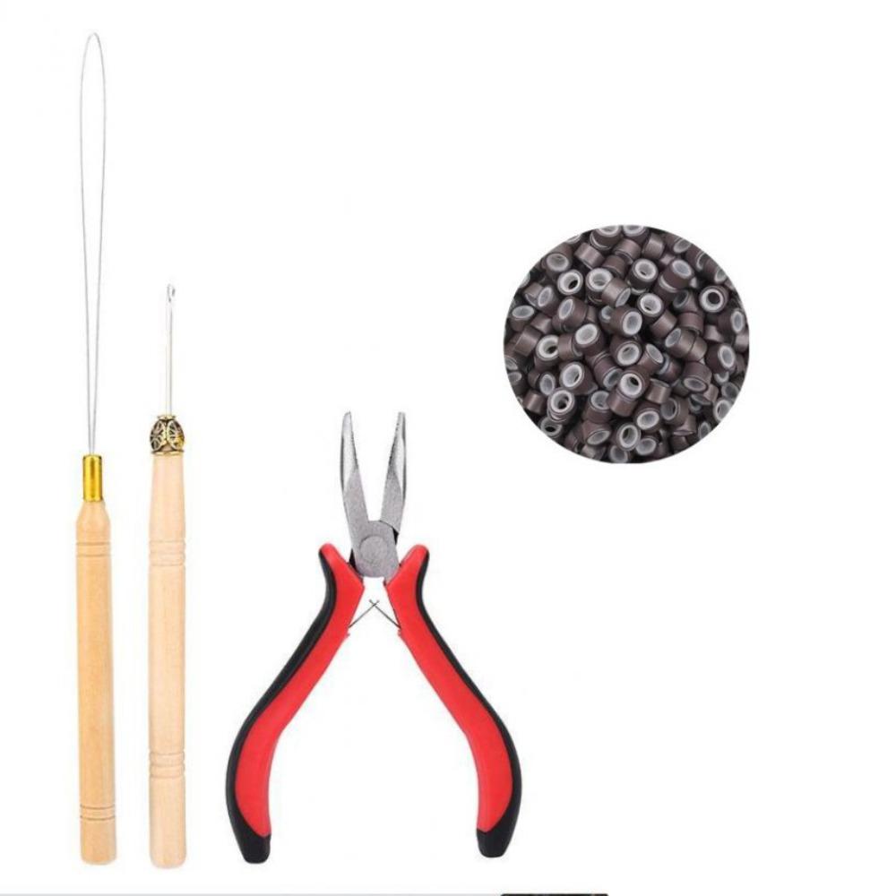 Hook Needle Hair Extensions Tools Kit Pulling Needle Micro Beads Plier  for Hair Extensions