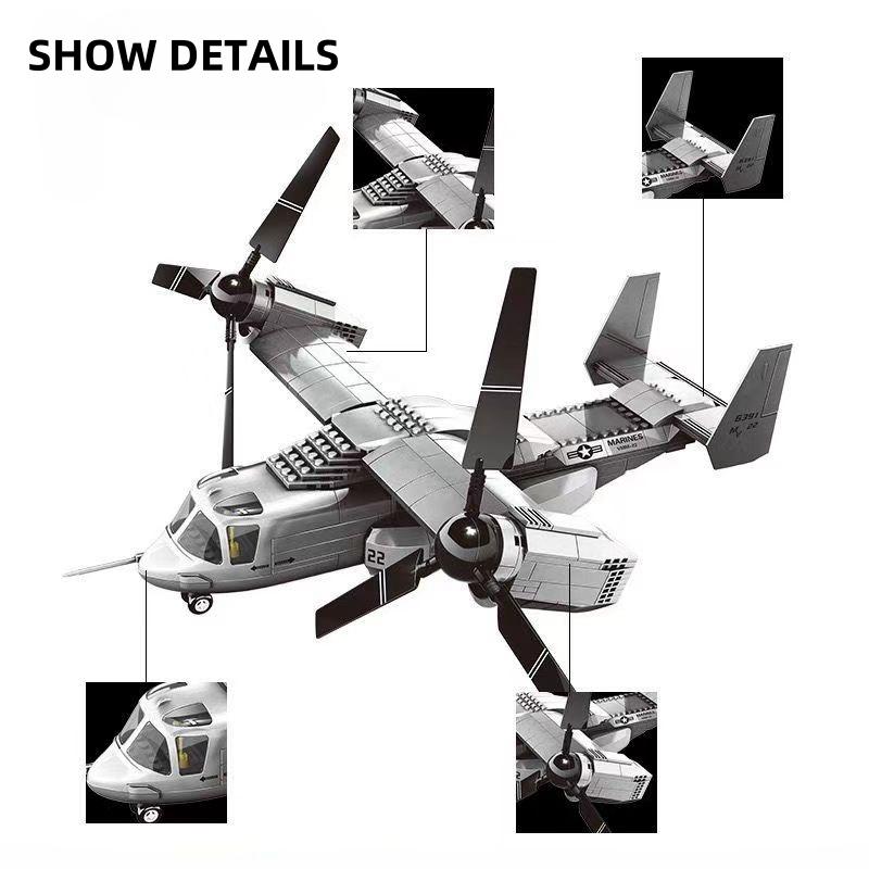 460PCS Blocks VMM-22 1/44 Aircraft Bomber Fighter Building Blocks Classic Construction Educational Toys Fighter Assembly Toys
