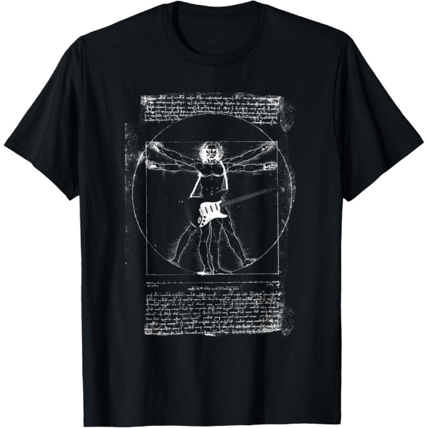 Music Da Vinci Vitruvian Man With Electric Guitar Humor Fun T-Shirt S