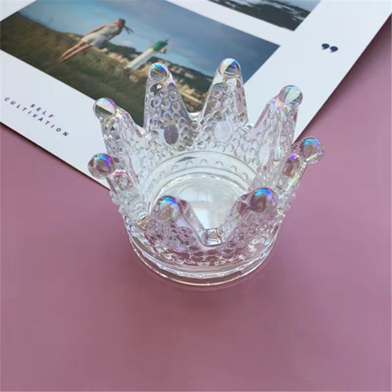 French Style Retro Crown Glass Candle Holder Aromatherapy Candlestick Organize Small Ornaments Romantic Atmosphere Props