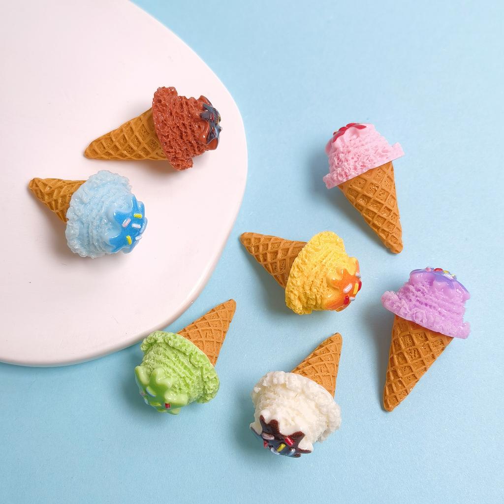 100Pcs Mixed Mini Ice Cream Cone Figurines No Hole Slime Beads Ornaments for Hair Accessories Phone Case Scrapbooking Decor