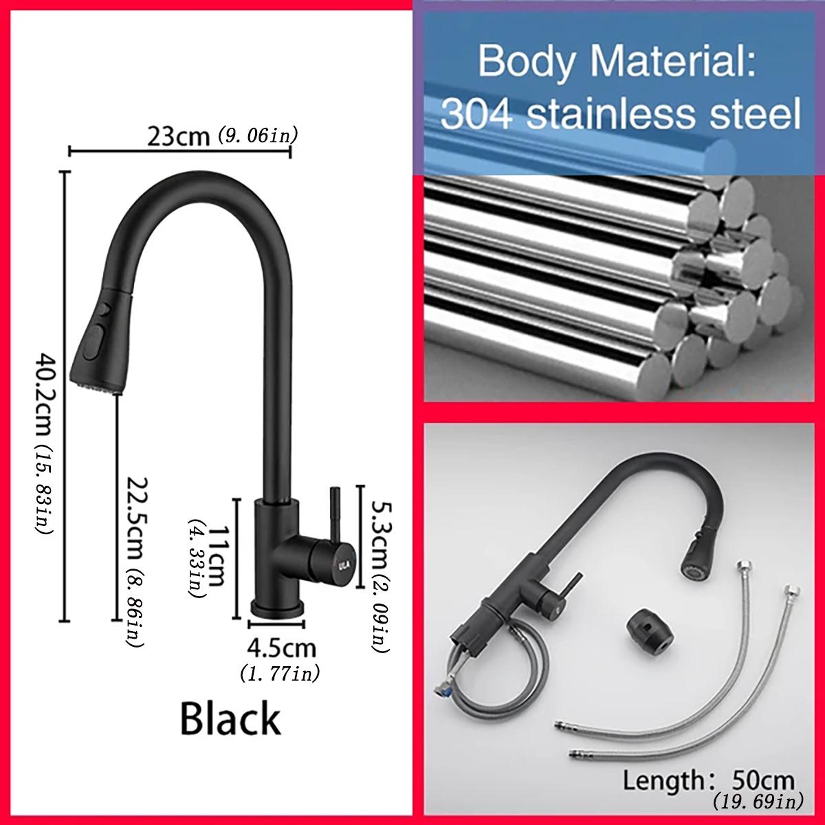 

ULA выдвижной смеситель для кухни, смеситель для кухонной мойки, черный, вращение на 360 градусов, смеситель для кухонной мойки, кран-распылитель, головка крана Torneira чёрный