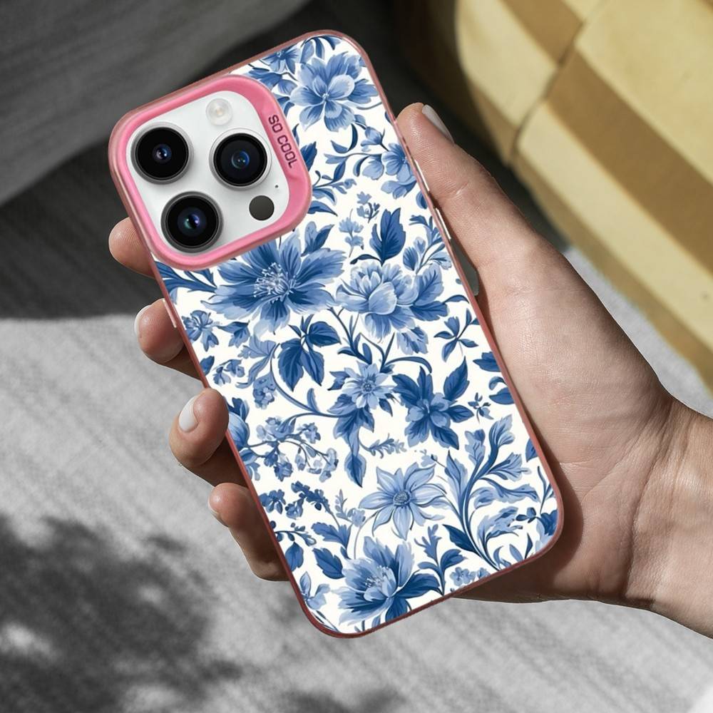 Blue White Porcelain Pattern Phone Case For iPhone 16,15,14,17,13,12,11,Mini,Pro,SE,XS,MAX Pink Matte Silicone Cover