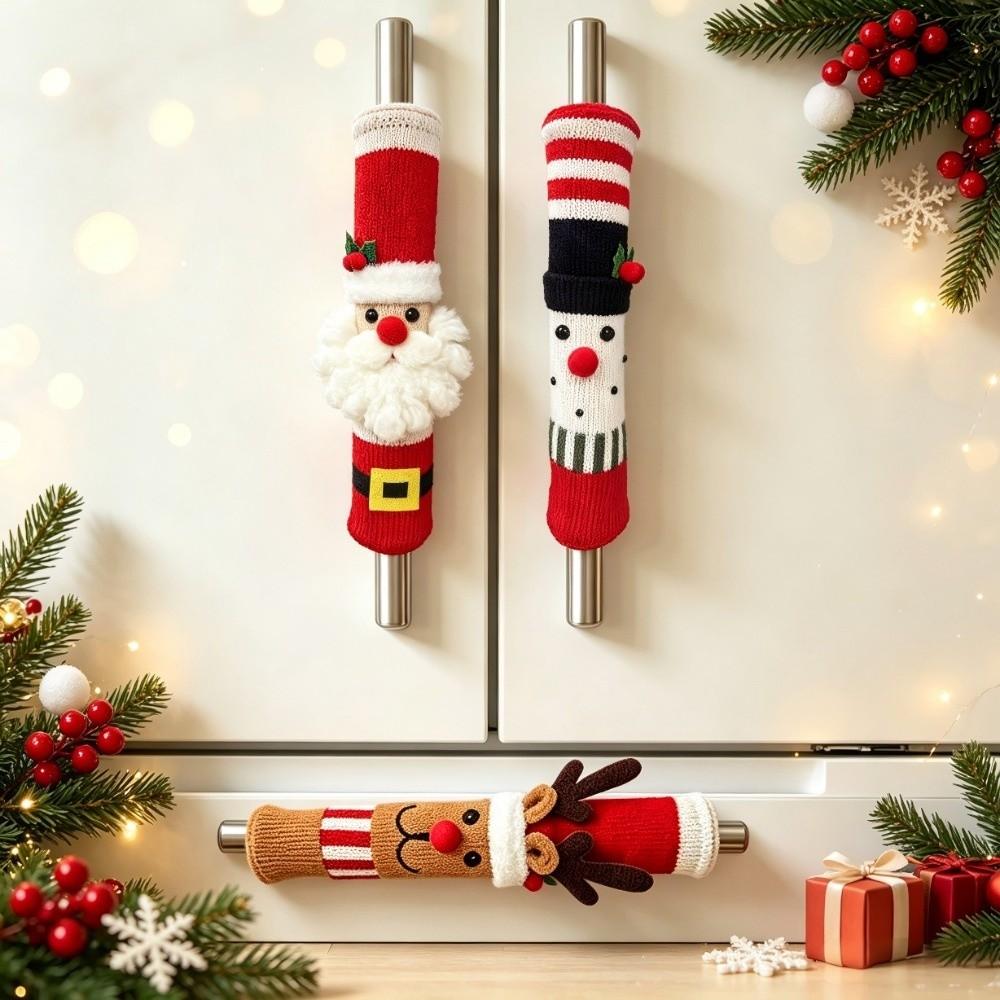 Snowman Refrigerator Door Handle Covers Christmas Microwave Oven Handle Covers  Festive Decorative