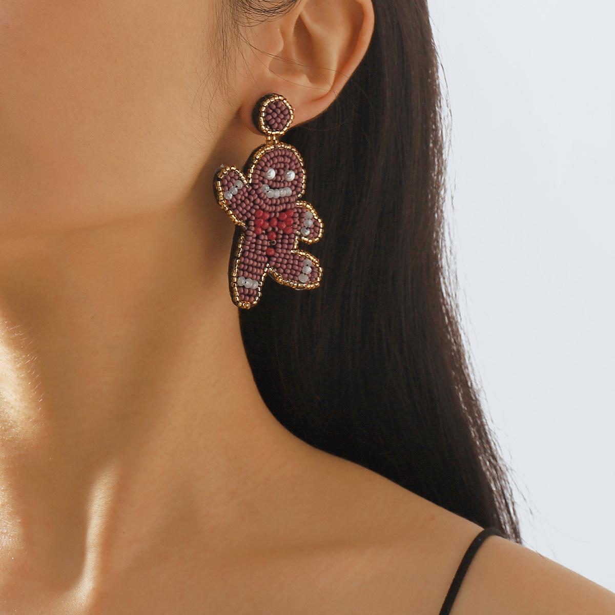 

Bohemian Personality Funny Earrings Christmas Colorful Gingerbread Man Earrings