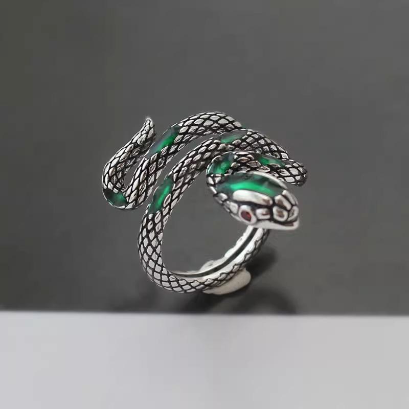 S925 Sterling Silver Snake Coiled Adjustable Ring - Women's Retro Cold Style Trendy Accessory