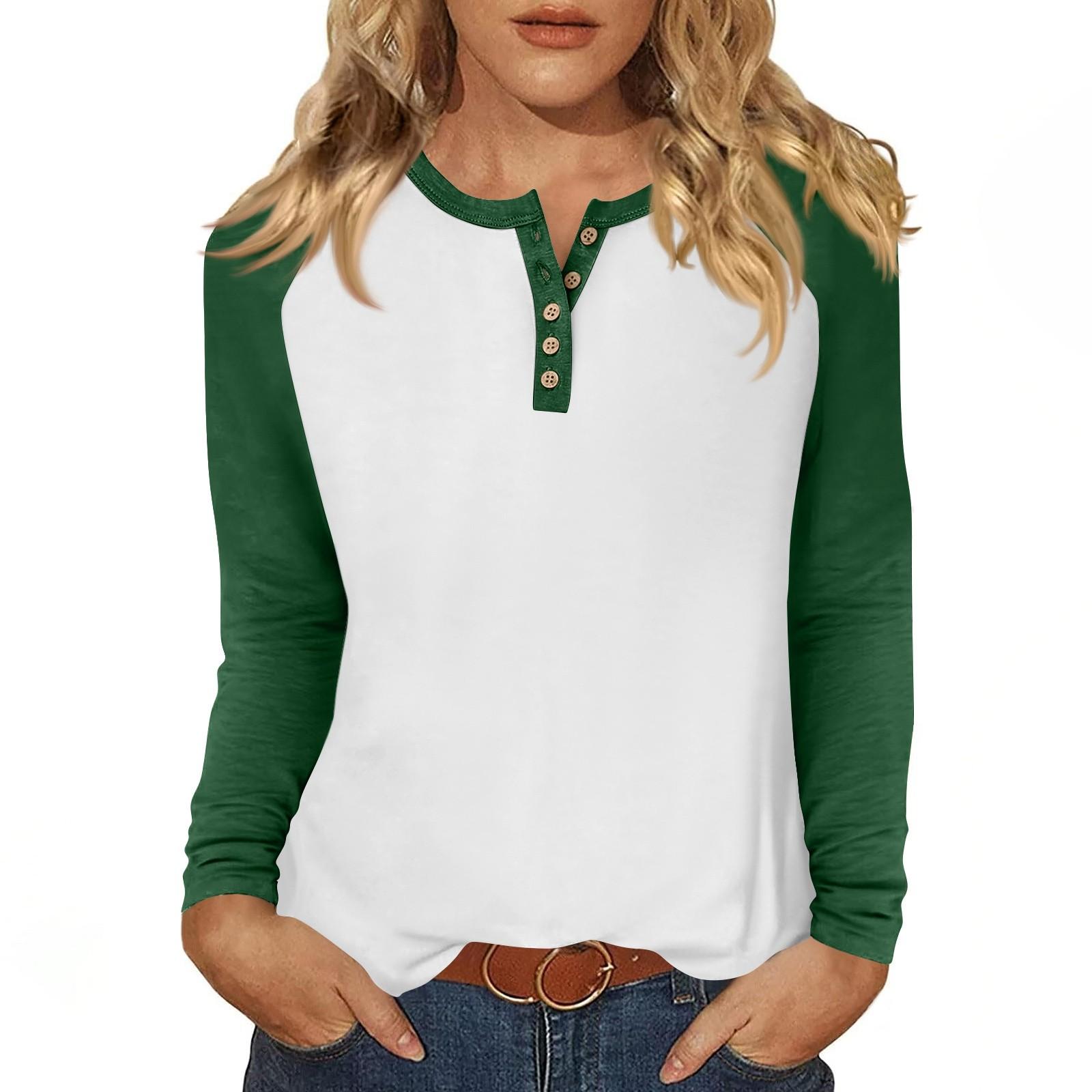 

Women s T Shirt Print Long Sleeve Daily Fashion Basic Round Neck Button Raglan Sleeve Top XL