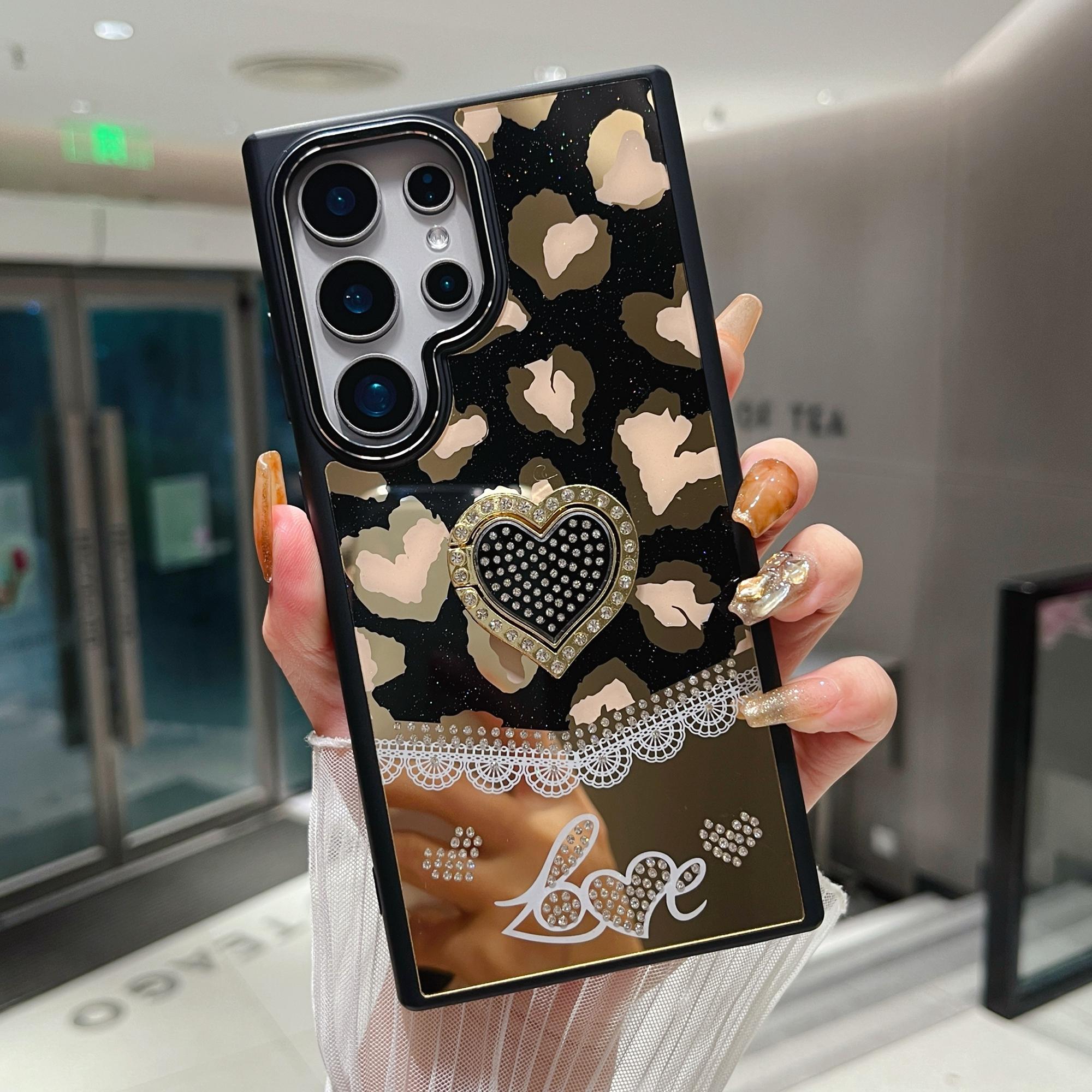 

For Samsung Galaxy S25 Ultra Case with Kickstand Heart Pattern Electroplating TPU+PC Phone Cover Black