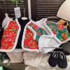 Children's Chinese-Style Fleece-Lined Cotton Vest for Autumn/Winter - Floral Design, Warm New Year Outfit