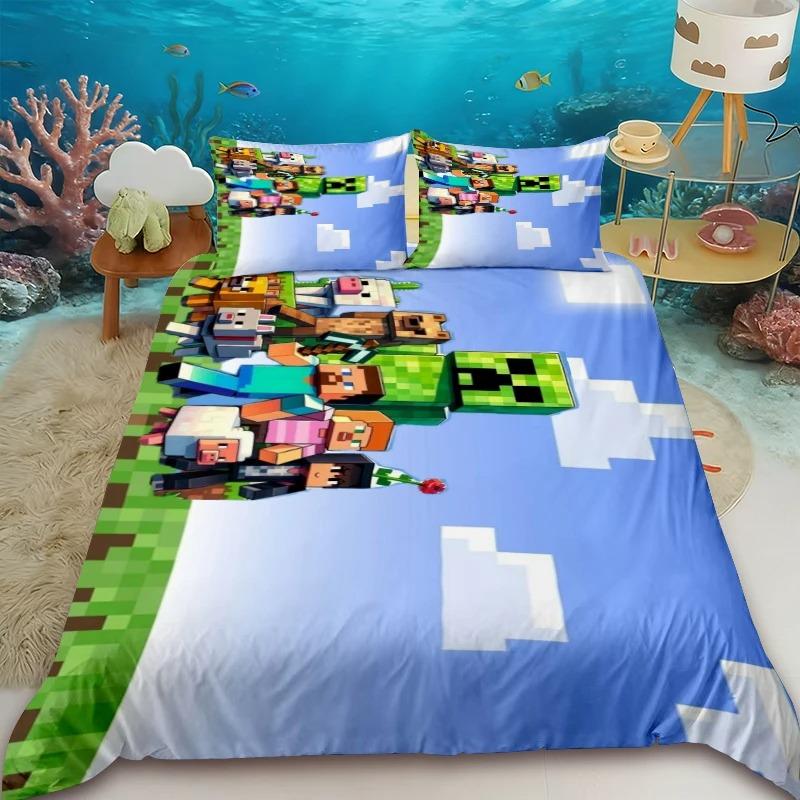 

Minecraft 2/3pcs Duvet Cover Cute Cartoon Game Quilt Cover Bedding Set with 1/2 Pillocase Gifts Bedroom Dormitory 135x200cm