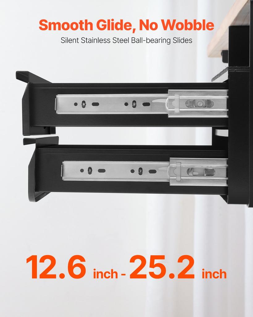 VEVOR 13" Wide Under Desk Drawer Slide Out, Under Table Pull-out Drawer Attachment, Hidden Desktop 2 Layer Storage Organizer