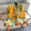Print Scarf Spring Summer Oil Painting Summer Artificial Silk Scarf  Women's  Beach Towel Shawl