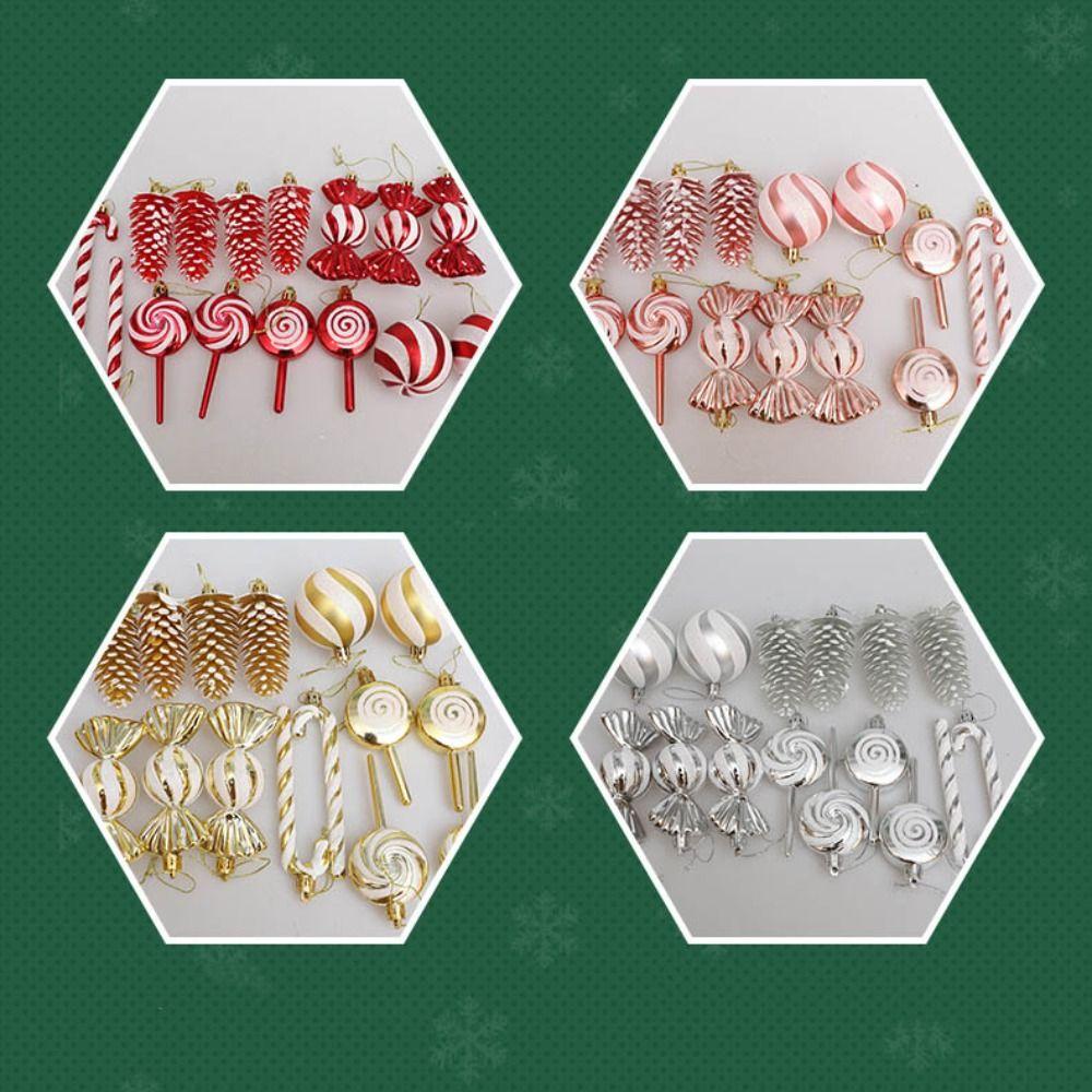 15Pcs Candy Cane Christmas Ball Ornaments Set Plastics Hanging Xmas Tree Christmas Tree Pendant Gift Pendants Party Decor Ball