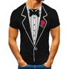 Camiseta de Manga Curta Lisa com Estampa de Terno e Gravata para Roupas Masculinas High Street Streetwear Tops Moda Camisetas Masculinas Estampa 3D