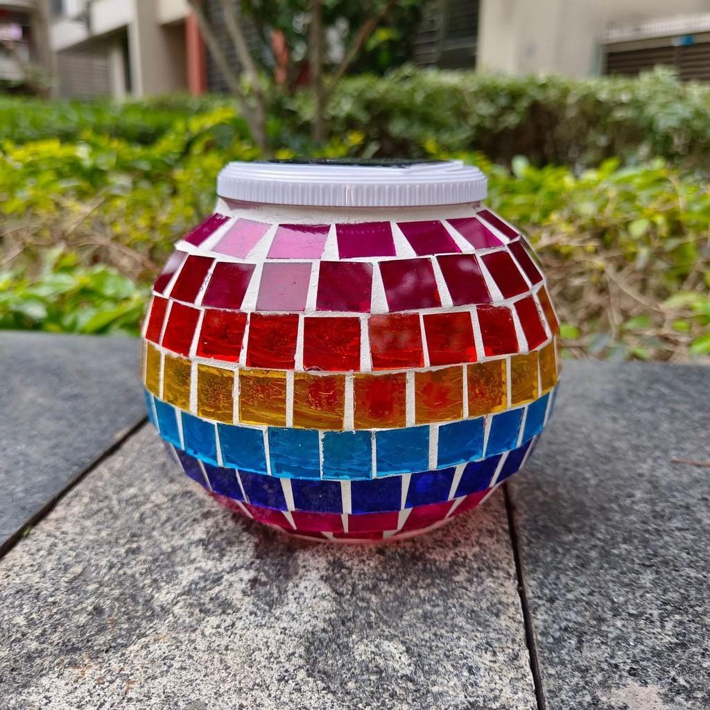 Changing Color Solar Glass Mosaic Sphere Led Garden Light Lanterns Gift Rainbow
