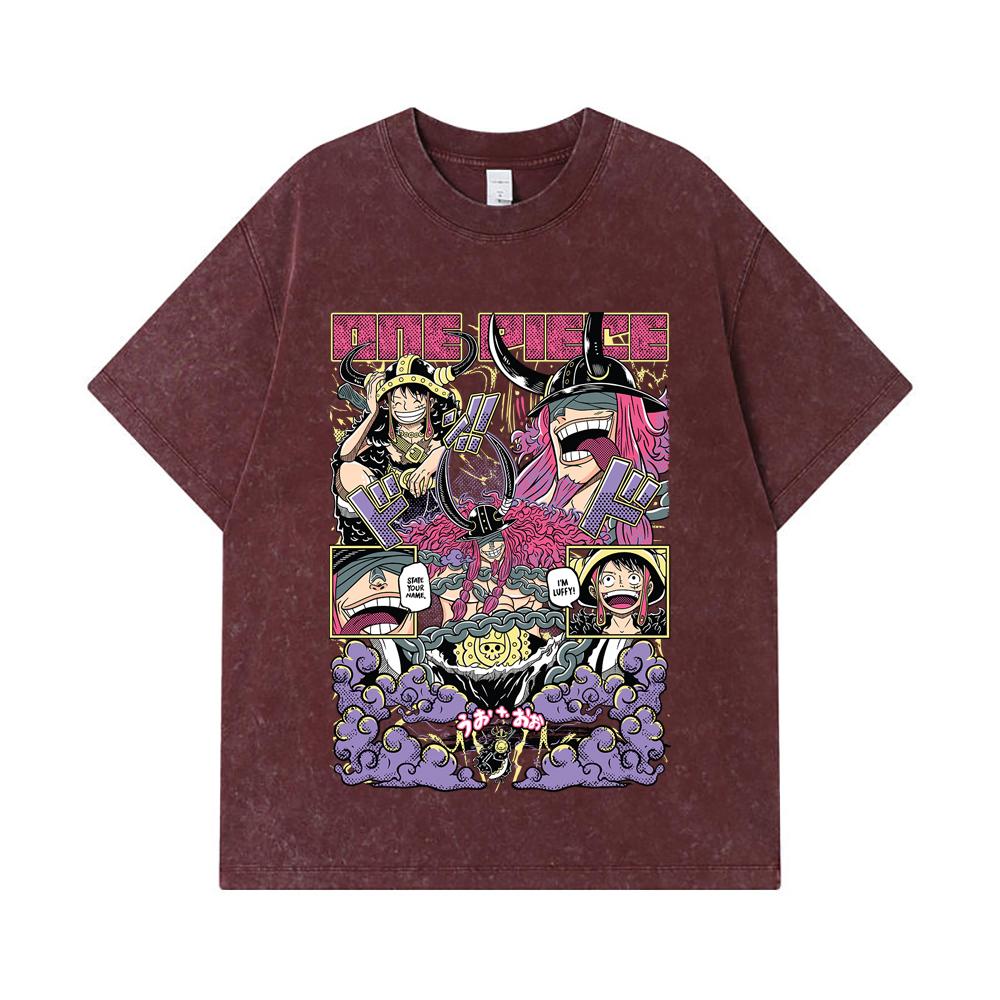 275 GSM Washed T-shirts 100% Cotton One Piece V50 Luffy Loki Print Unisex Heavy Cotton T Shirt