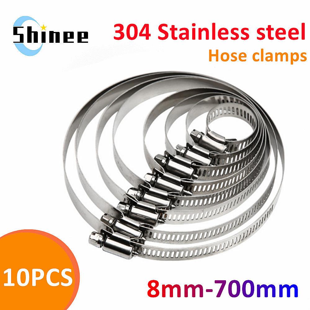 

10pcs 8mm-700mm Stainless Steel Adjustable Drive Hose Clamp Fuel Line Worm Size Clip Hoop Snap American Hose clamps Hot Sale 8-12mm