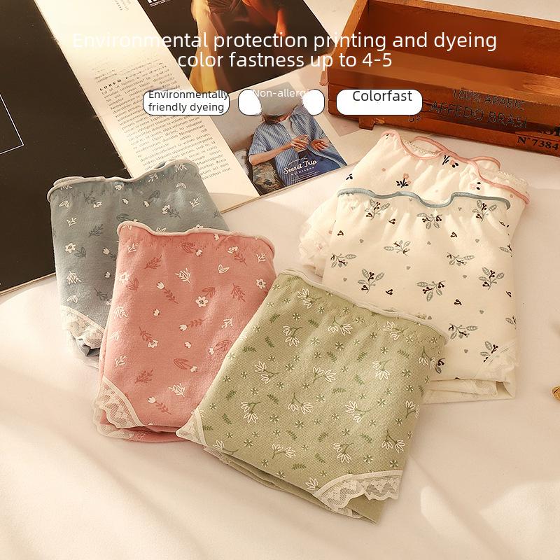 Women's Mid-Waist Lace Cotton Underwear: Japanese & Korean Style, Simple & Sexy, Comfortable & Breathable.