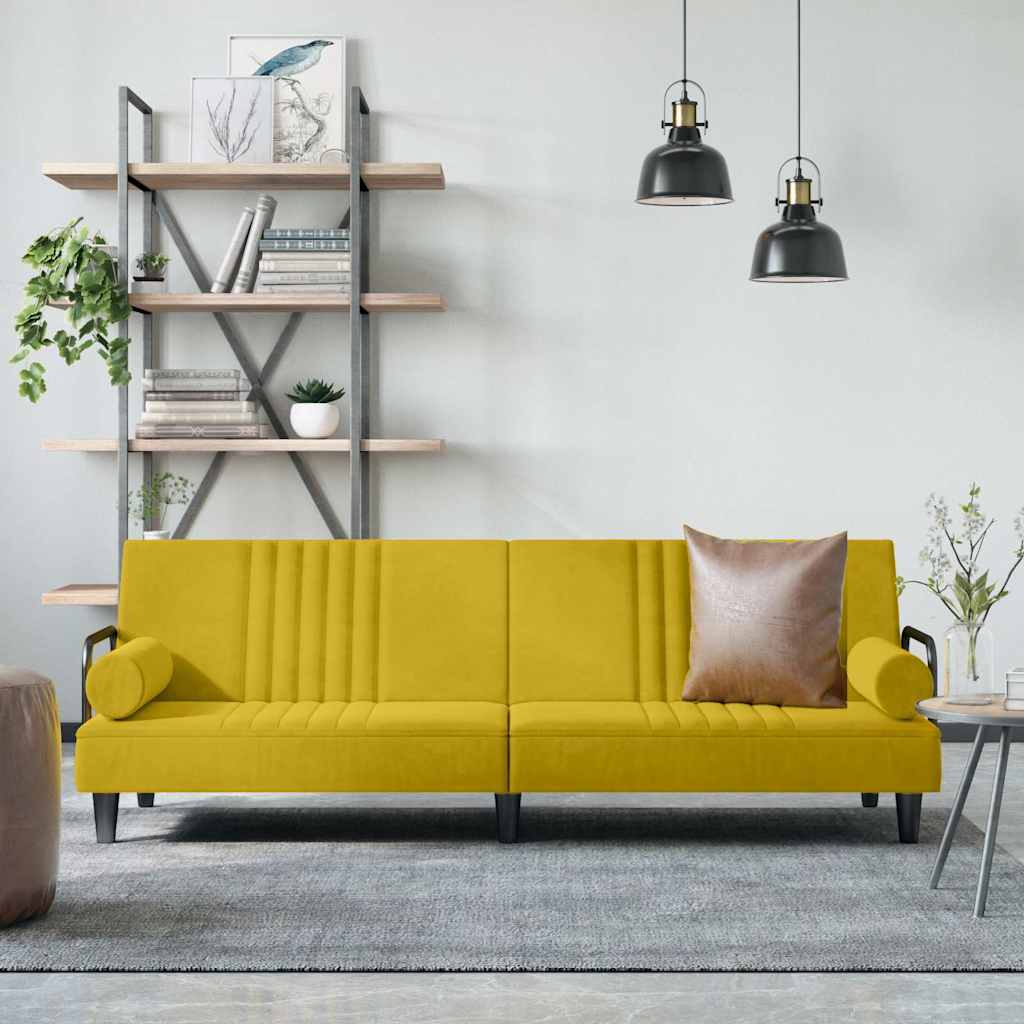 Yellow Velvet Sleeper Sofa with Armrests