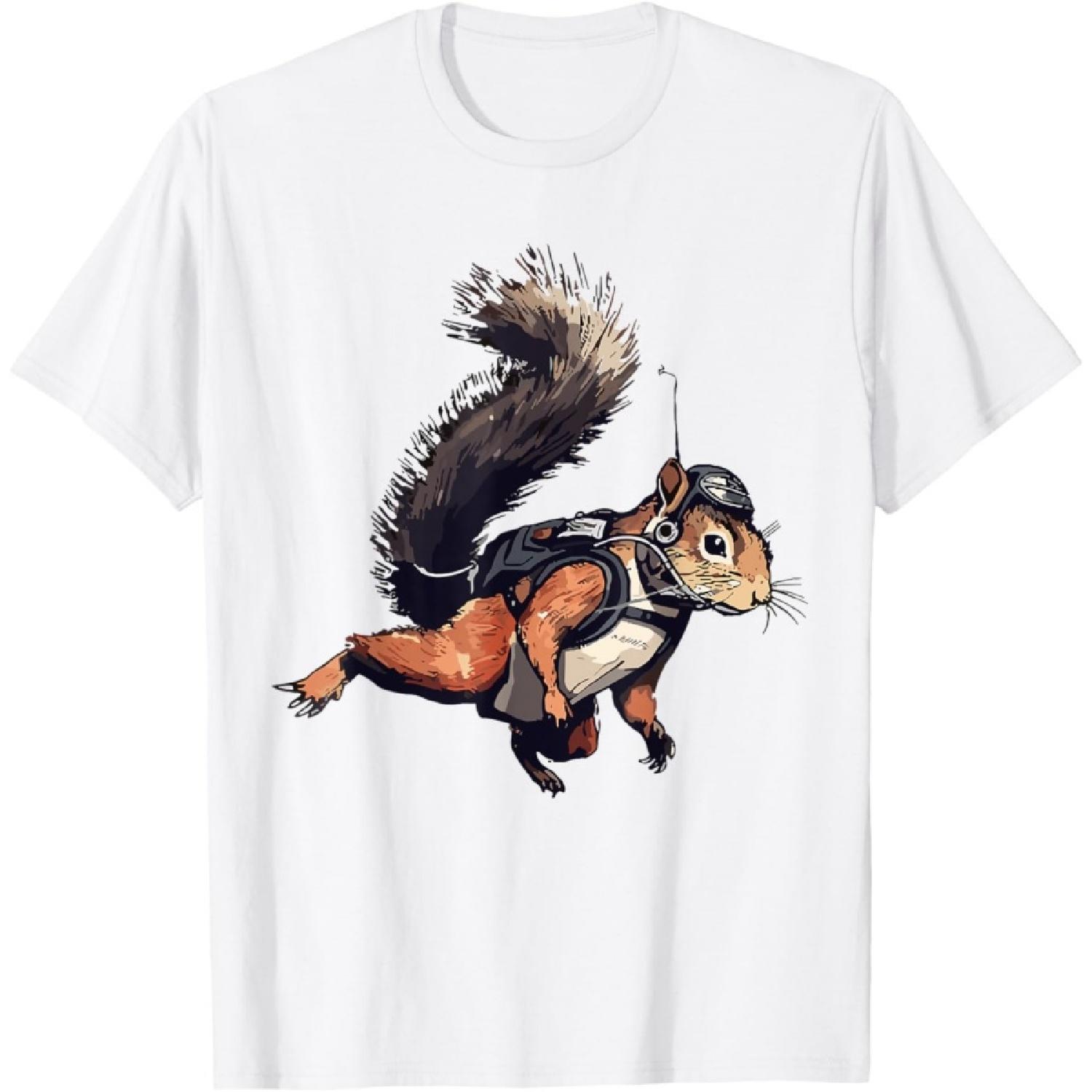 

funny lover animal tee Skydiving Squirrel Cotton T-Shirt XXXXXL білий