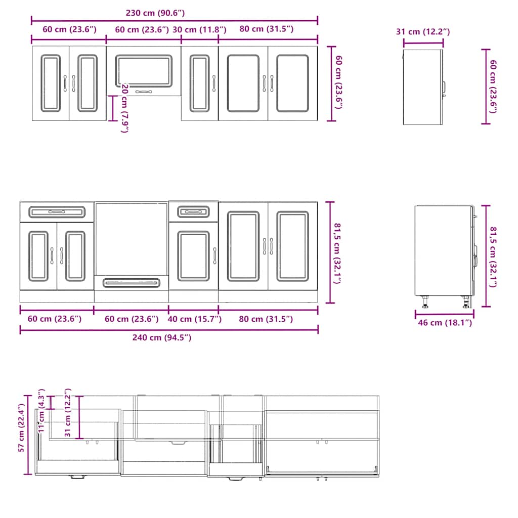 Kitchen Cabinet Set, Kalmar, 8-Piece, Sonoma Oak