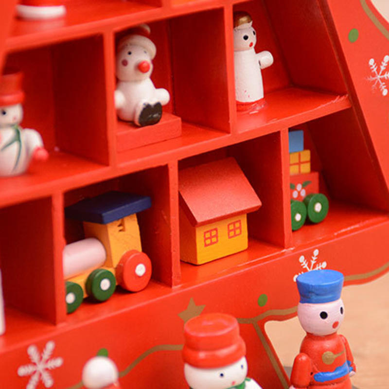 Vintage Wooden Christmas Tree Ornament Desktop Diy Mini Pine Tree with Mini Ornament for Xams Home Decor