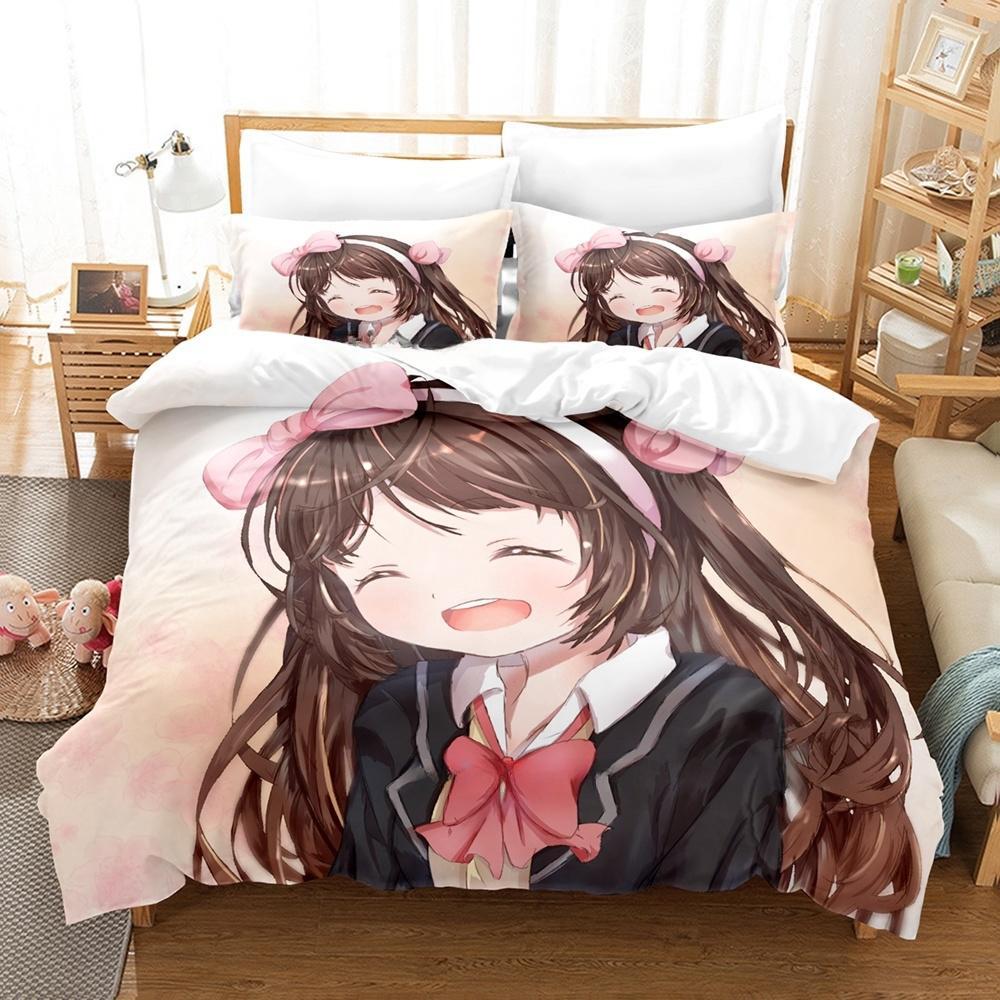 3D Printing Anime Kawaii Girls Kizuna Ai Bedding Collection Single Twin Full Queen King Size Bed Collection Adult Kid Bedroom Duvet Cover Collections