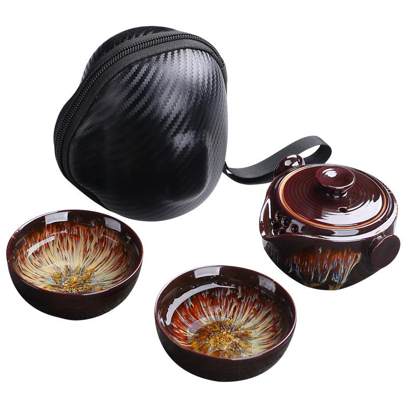 

Kiln Change Travel Tea Set, Portable Teapot, 1 Pot2 Cups, Outdoor Car Teapot, Quick Guest Cup, Teaware Porcelain