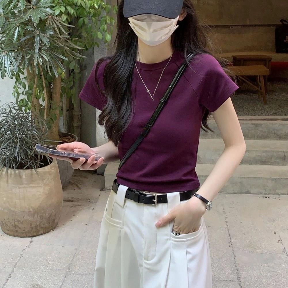 Slim Fit Y2K Crop Top Chic Tees Shirts Women Fashion Short Sleeve T-shirt  Streetwear