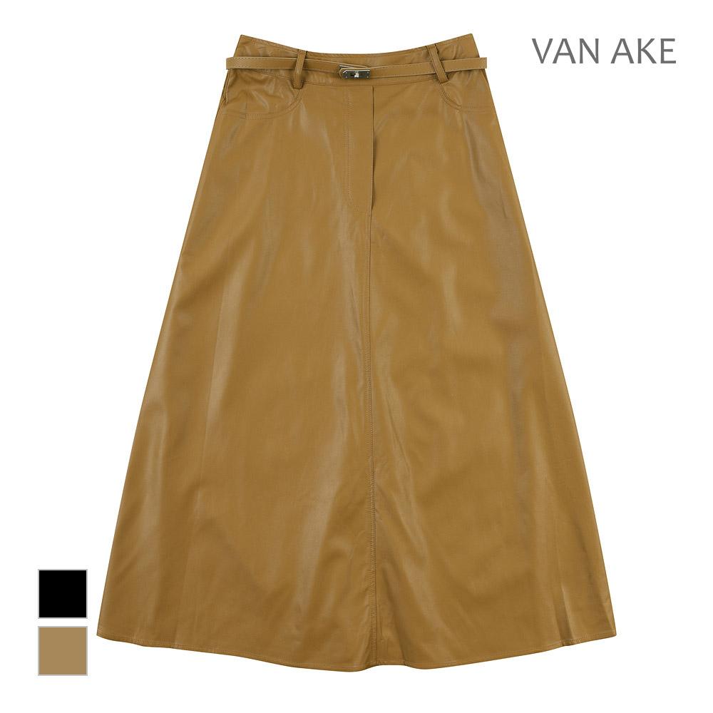 VANAKE Belted Leather A-Line Skirt_Vb3Yskmd02A