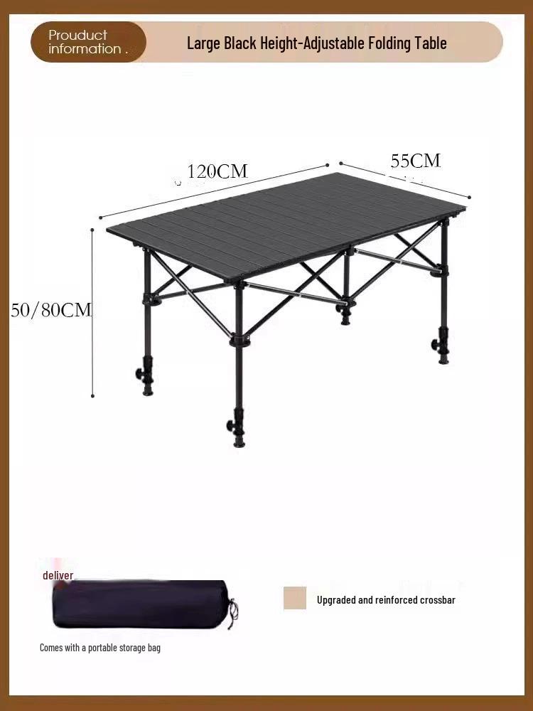 Height-Adjustable Outdoor Picnic & Camping Table - Folding Roll-Up Design