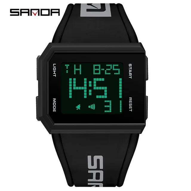 SANDA 9003 Silicone Band Fashion Square Men s Digital Waterproof Men s Watch Calendar Alarm Sport Multifunction Watches Sanda 9003