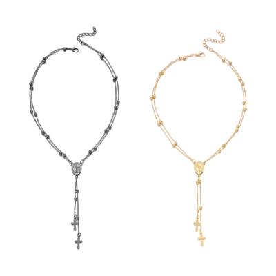 Heilige Mutter Kruzifix Anhänger An Y-förmiger Doppellagiger Kettenhalskette Legierung Schmuck Für Stilvolles Und Bedeutsames Tragen