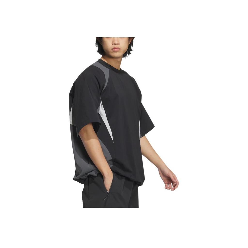 Adidas Fustl Woven Color Block Design Sports Casual Fashion Versatile Short Sleeve T-Shirt Men Tops Black JI8729