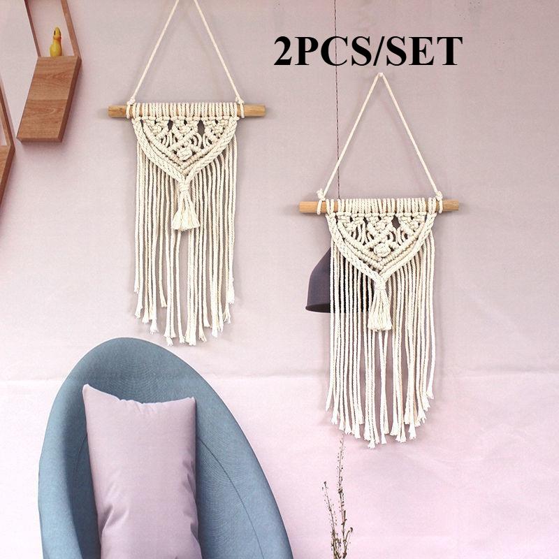

2pcs Nordic Cotton Woven Wall Hanging Tapestry Ins Handmade Boho Decor for Living Room Bedroom Hotel Macrame Home Wall Art