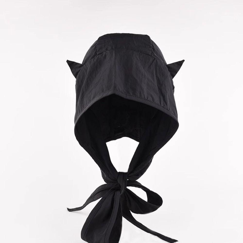 Fashion Solid Color Little Devil Hat Fast-drying Lace-up Y2K Shawl Hat Pullover Style Shawl Shape Headscarf Hat For Women