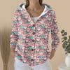 Women's Fashion Casual Sweater Button-Up Print Cardigan  Hooded Jacket