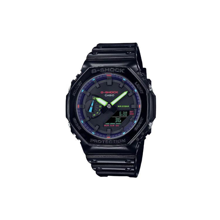 Casio G-Shock Series Dual Display Quartz Watch Unisex Watches Black GA-2100RGB-1APRT Black Dial
