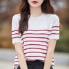 Short-sleeved Women's Summer O-neck Striped Casual Thin Pullover Women Korean Fashion Blouse Girls