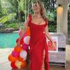 Ladies' Sexy Patchwork Temperament Slit Backless Long Dress