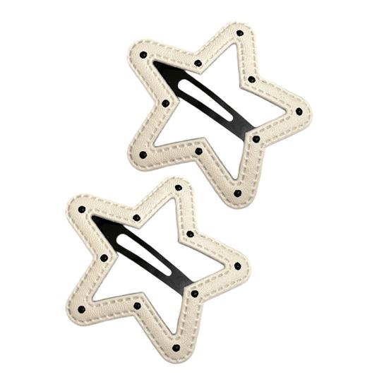 2Pcs Girl Hairpins Dot Print Star Cloud Shape Imitation Leather Hair Clips Non-Slip Stable BB Clips Hair Accessories
