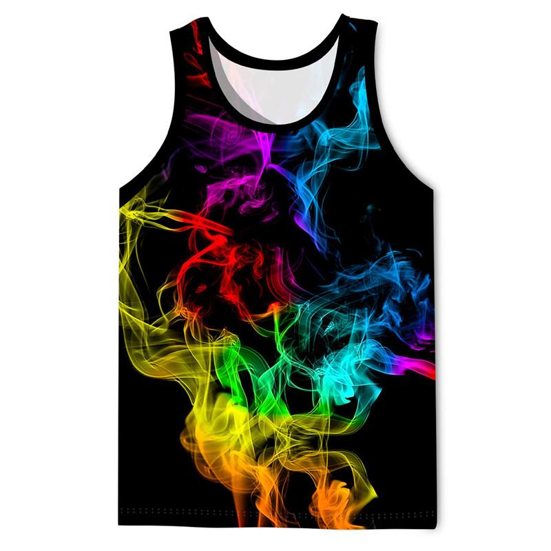 Buntes Rauch 3D-Druck Tanktop Für Männer Sommer Lässig Ärmelloses T-Shirt Bunte Grafik-Tops Street Locker Schnelltrocknendes Weste