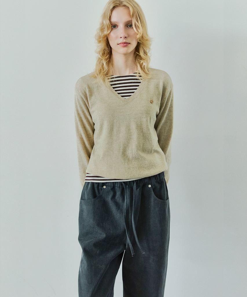 IHR Denim Detail Elastic Waist Pants / Washed Charcoal